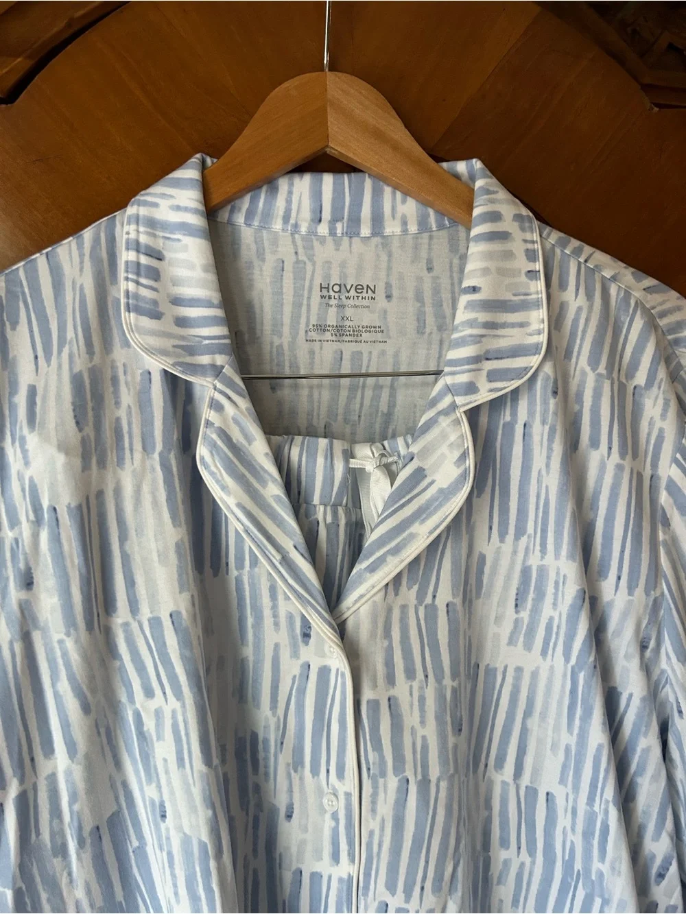 Haven Well Within Ikat Blue & White Striped Lounge Pajama Set cotton Jersey.